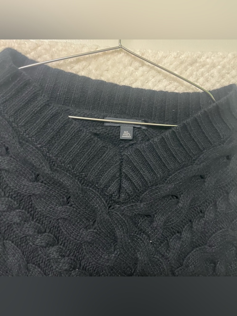 Banana Republic Black Fringe Poncho Lambs Wool Layering Piece Womens Sz M/L - Picture 3 of 4